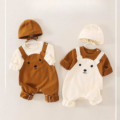 Barboteuse Bébé Ours 2-en-1 avec Bonnet – Tenue d'Automne Douillette