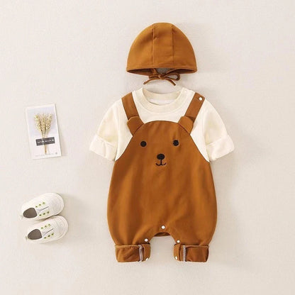Barboteuse Bébé Ours 2-en-1 avec Bonnet – Tenue d'Automne Douillette