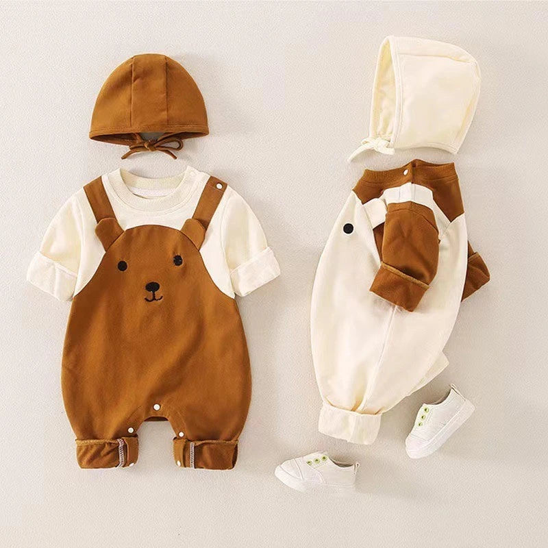 Barboteuse Bébé Ours 2-en-1 avec Bonnet – Tenue d'Automne Douillette