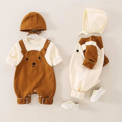 Barboteuse Bébé Ours 2-en-1 avec Bonnet – Tenue d'Automne Douillette