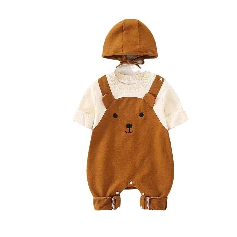 Barboteuse Bébé Ours 2-en-1 avec Bonnet – Tenue d'Automne Douillette