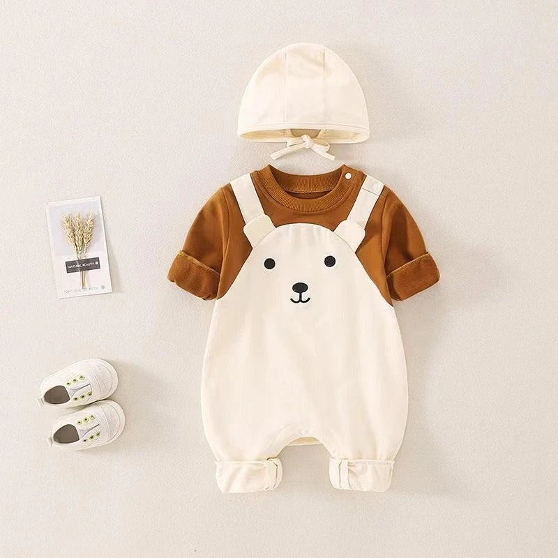 Barboteuse Bébé Ours 2-en-1 avec Bonnet – Tenue d'Automne Douillette