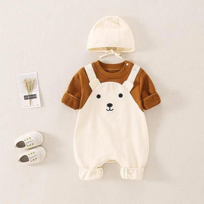 Barboteuse Bébé Ours 2-en-1 avec Bonnet – Tenue d'Automne Douillette