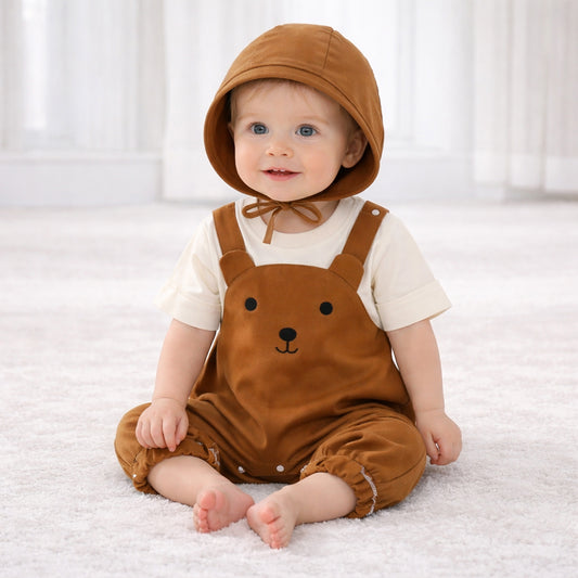 Barboteuse Bébé Ours 2-en-1 avec Bonnet – Tenue d'Automne Douillette