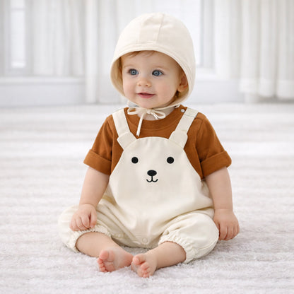 Barboteuse Bébé Ours 2-en-1 avec Bonnet – Tenue d'Automne Douillette